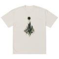 front of the faded bone S4TS oversized tee, printed with an ink-splash city under a black sun from the slimes 4 the slum cover